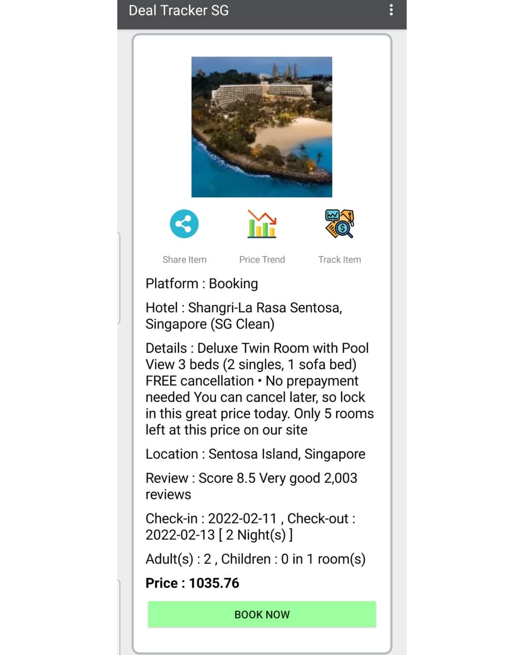 Deal Tracker SG : Booking.com price tracker